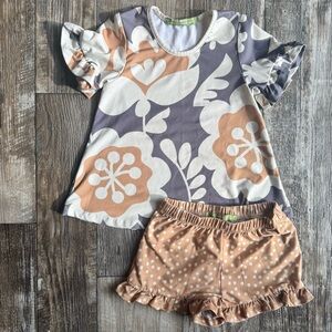 Millie Loves Lily Size 5 - 2 Piece Outfit - Floral Top + Polka Dot Shorts